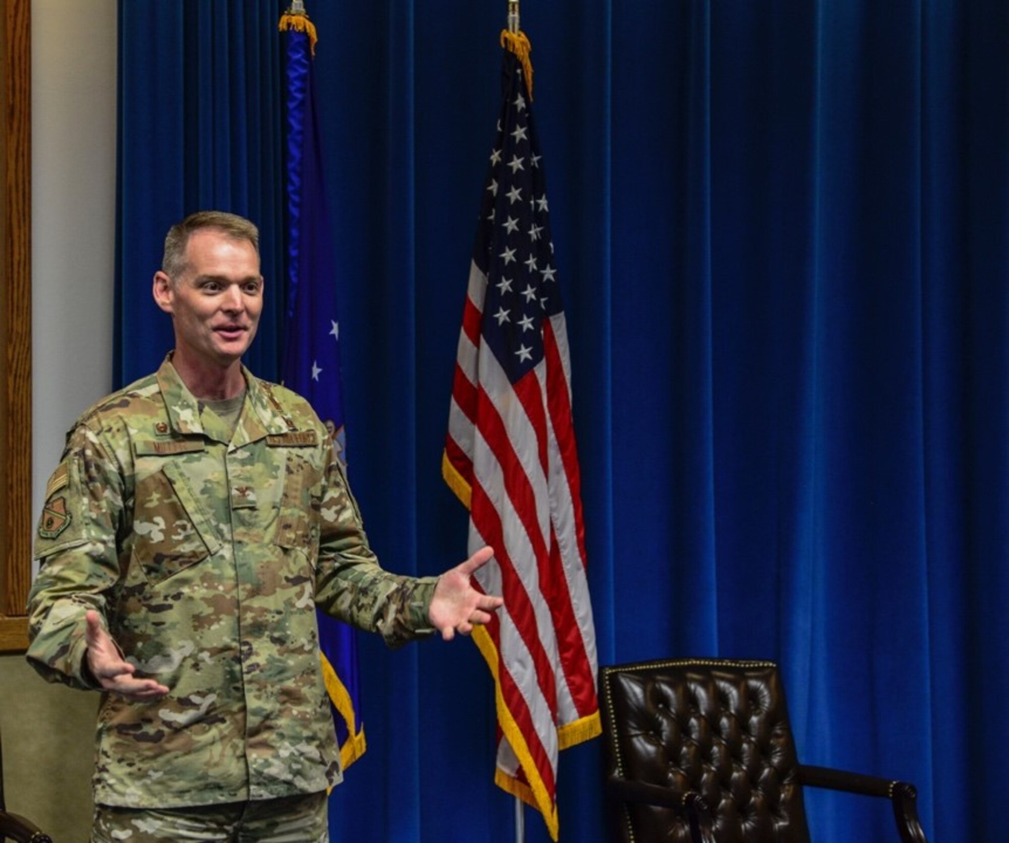 U.S. Air Force Col. David S. Miller, 377th Air Base Wing commander, gives remarks at the Women’s Equality Day event at Kirtland Air Force Base, N.M., August 26, 2019.  In 1973, Congress officially designated August 26 as Women’s Equality Day to commemorate the 1920 adoption of the 19th amendment of the U.S. constitution, making it illegal to deny citizens the right to vote based on their gender. (U.S. Air Force photo by Senior Airman Alexandria Crawford)