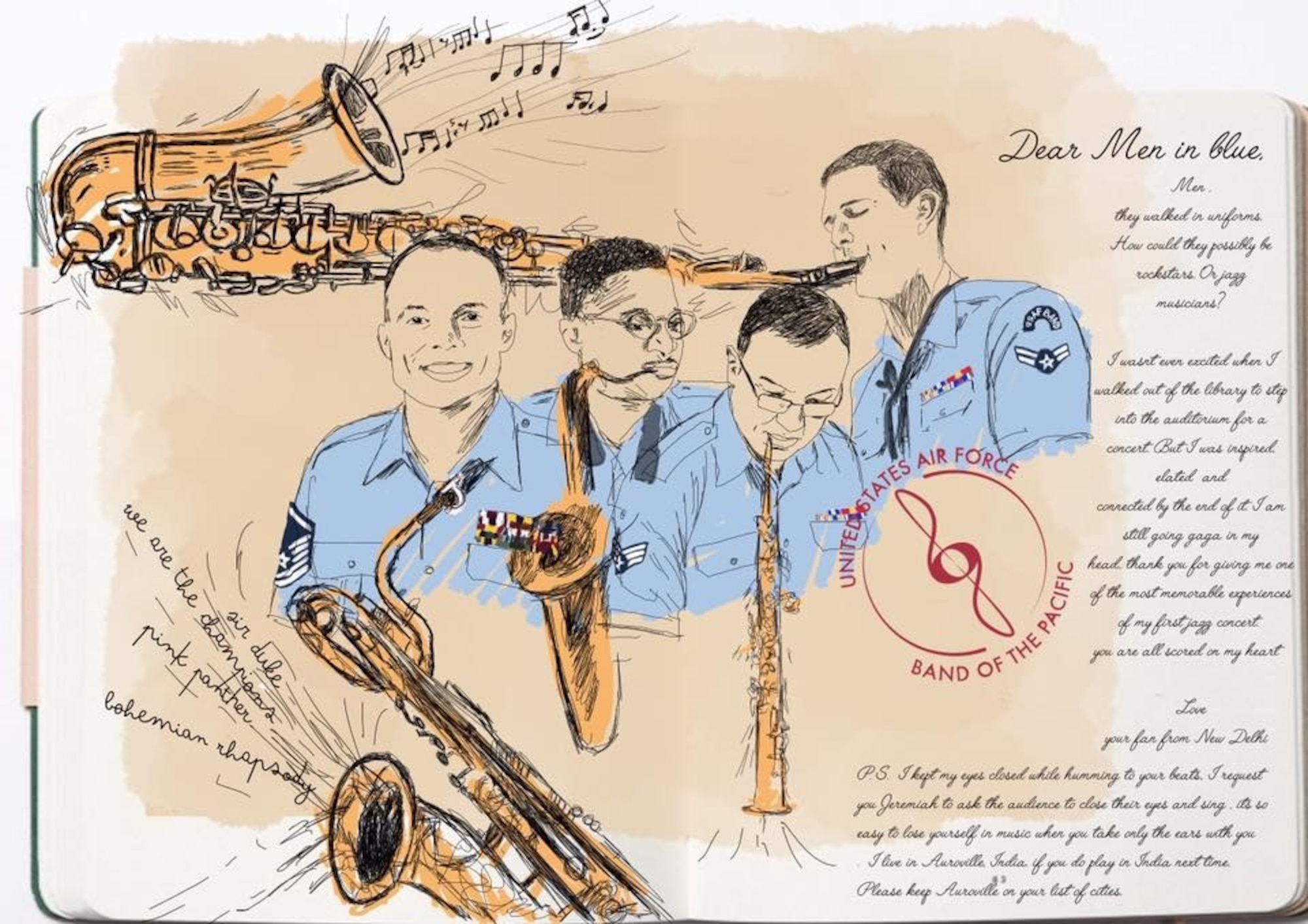 U.S. Air Force Band of the Pacific members received a piece of artwork after one of their performances. (Courtesy photo)