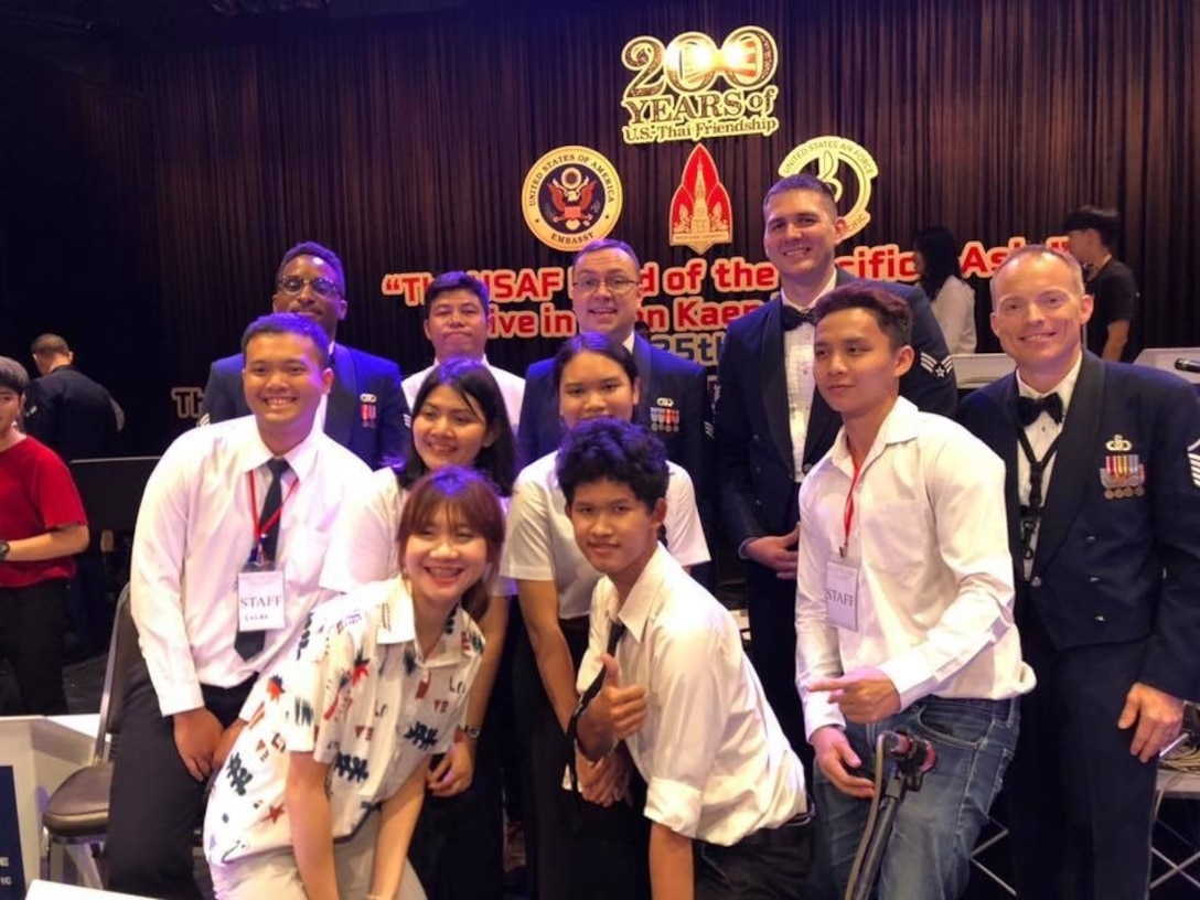 U.S. Air Force Band of the Pacific members take photos with fans after their performance. (Courtesy photo)