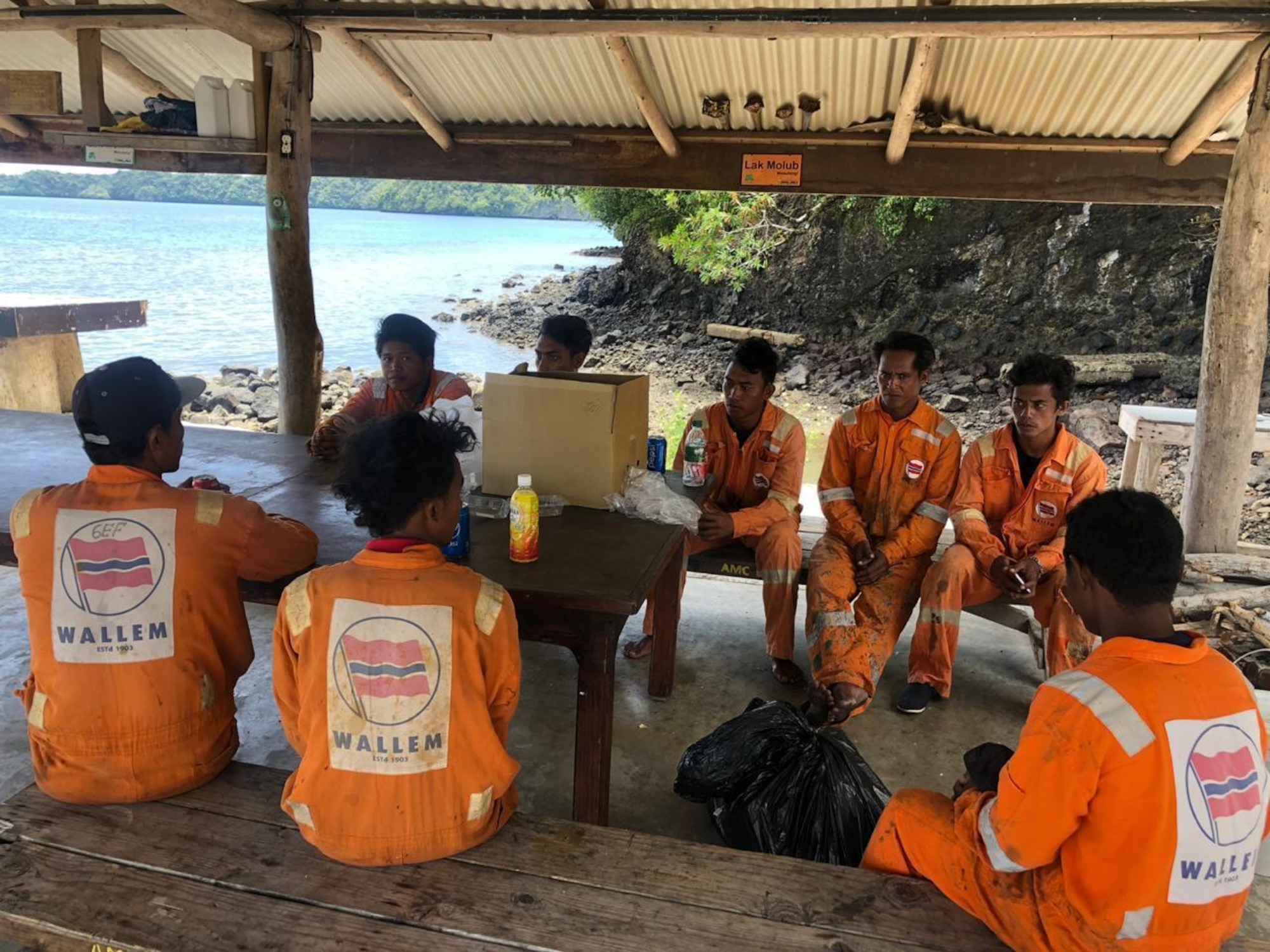 The crew of the Indonesian-flagged vessel KM Aleluya safe in Palau after being rescued by the AMVER vessel Isl Star, Aug. 14, 2019.