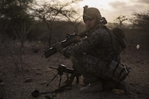A U.S. Marine with Special Purpose Marine Air-Ground Task Force-Crisis Response-Africa 19.2, Marine Forces Europe and Africa, prepares to fire an M72 Light Anti-Armor Weapon during a training exercise in Dakar, Senegal, Aug. 2, 2019. SPMAGTF-CR-AF is deployed to conduct crisis-response and theater-security operations in Africa and promote regional stability by conducting military-to-military training exercises throughout Europe and Africa. (U.S. Marine Corps photo by Cpl. Margaret Gale)