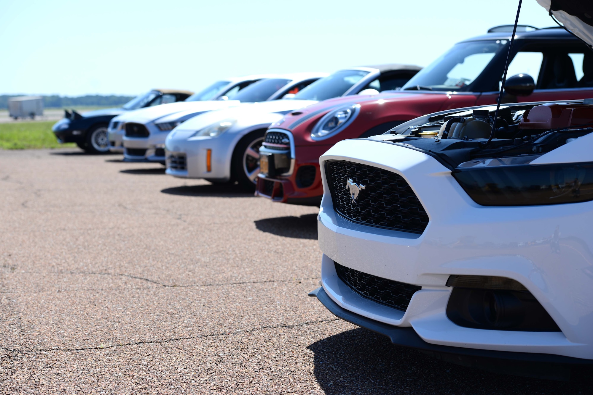 Autocross cars line up before a race, Aug. 17, 2019, on Columbus Air Force Base, Miss. The Mississippi Region of the Sport Cars Club of America holds the event on base once a quarter. (U.S. Air Force photo by Airman 1st Class Jake Jacobsen)
