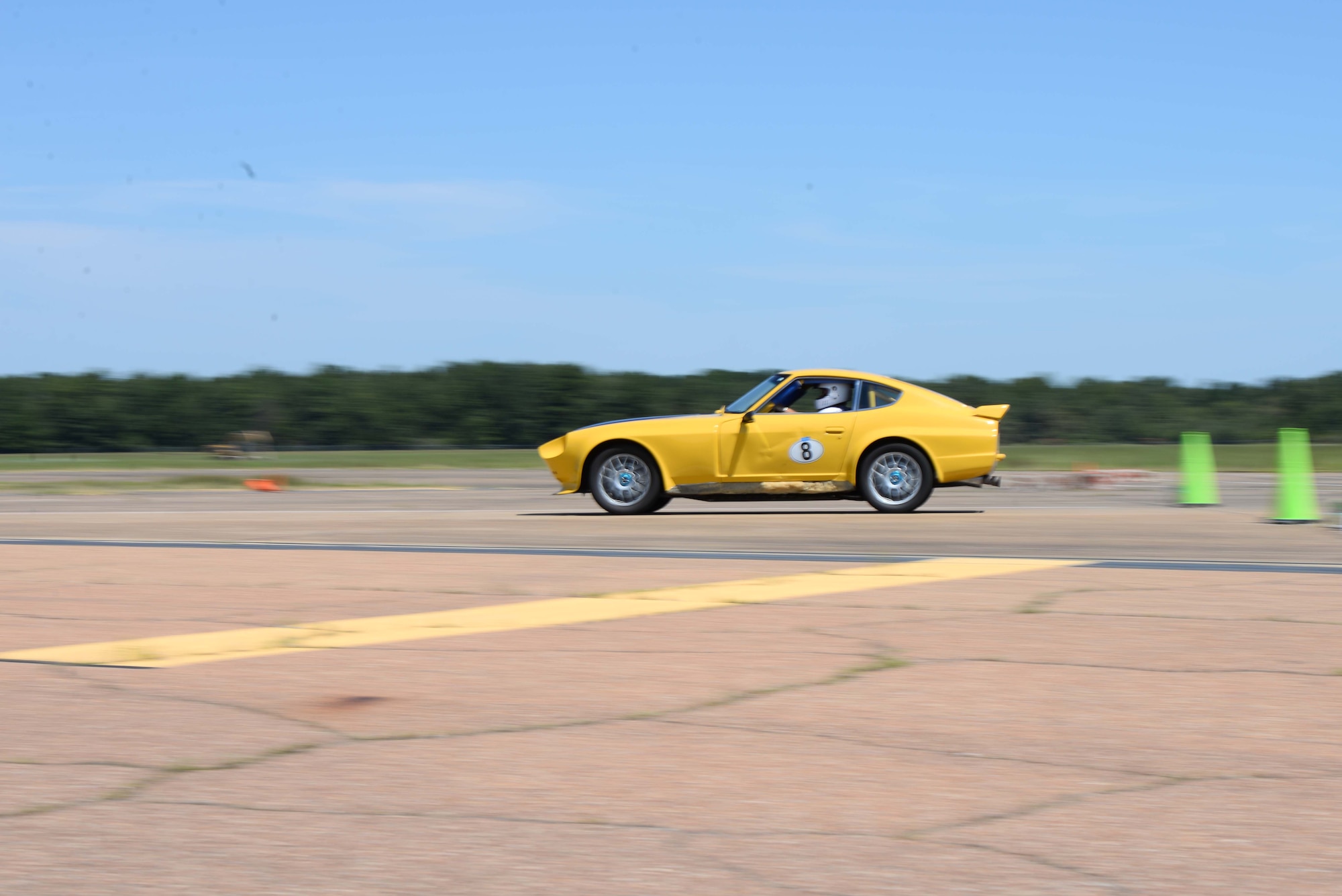 Todd Jardee, of Brandon, Miss., drives his vehicle across the track Aug. 17, 2019, on Columbus Air Force Base, Miss. The race was a closed course on the Columbus AFB flight line, about a mile and a half long, set up with cones to guide the cars. (U.S. Air Force photo by Airman 1st Class Jake Jacobsen)