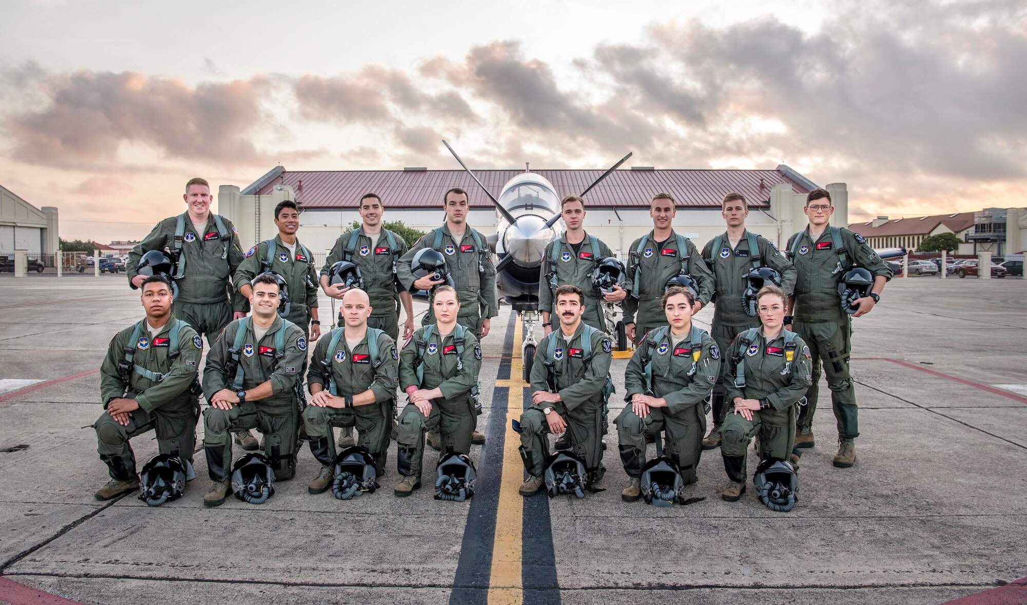 Students from the second iteration of Pilot Training Next on the flight line at Joint Base San Antonio-Randolph, Texas, Aug. 19, 2019.  PTN is Air Education and Training Command’s experimental program with a focus on understanding how Airmen learn, as well as exploring and potentially prototyping a flying training environment that integrates various technologies to produce pilots in an accelerated- and learning-focused manner.