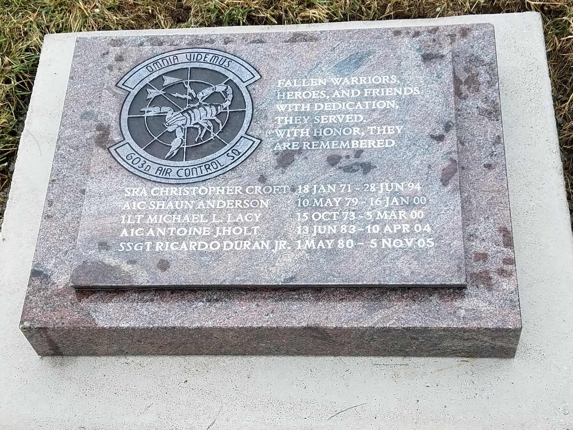 The 603rd ACS memorial at the Memorial Gardens, National Museum of the United States Air Force. (U.S. Air Force photo/Laura McGowan)