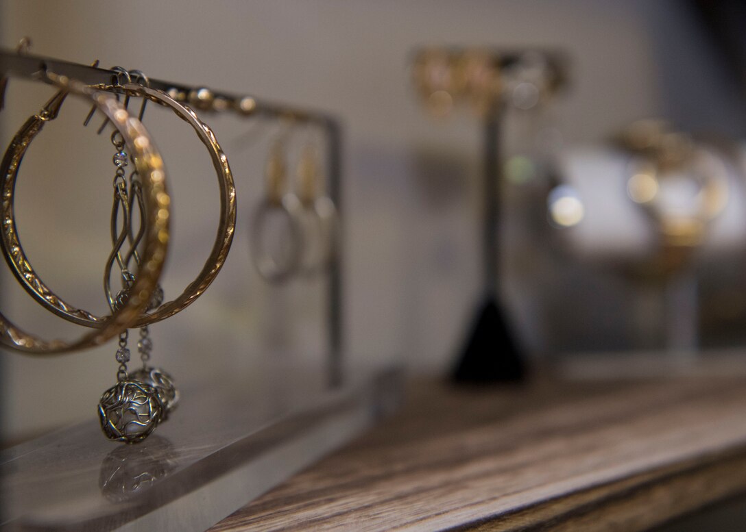 Jewelry is on display at Operation Deploy Your Dress’ seasonal grand-opening at Joint Base Langley-Eustis, Virginia, Aug. 27, 2019.