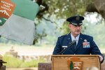 Col. Phillip G. Born, 37th Training Wing vice commander, speaks at the Lyndon B. Johnson Birthday Observance Wreath-Laying Ceremony Aug. 27 at the LBJ National Historical Park at Johnson City, Texas. The annual event honors what would have been Johnson’s 111th birthday.