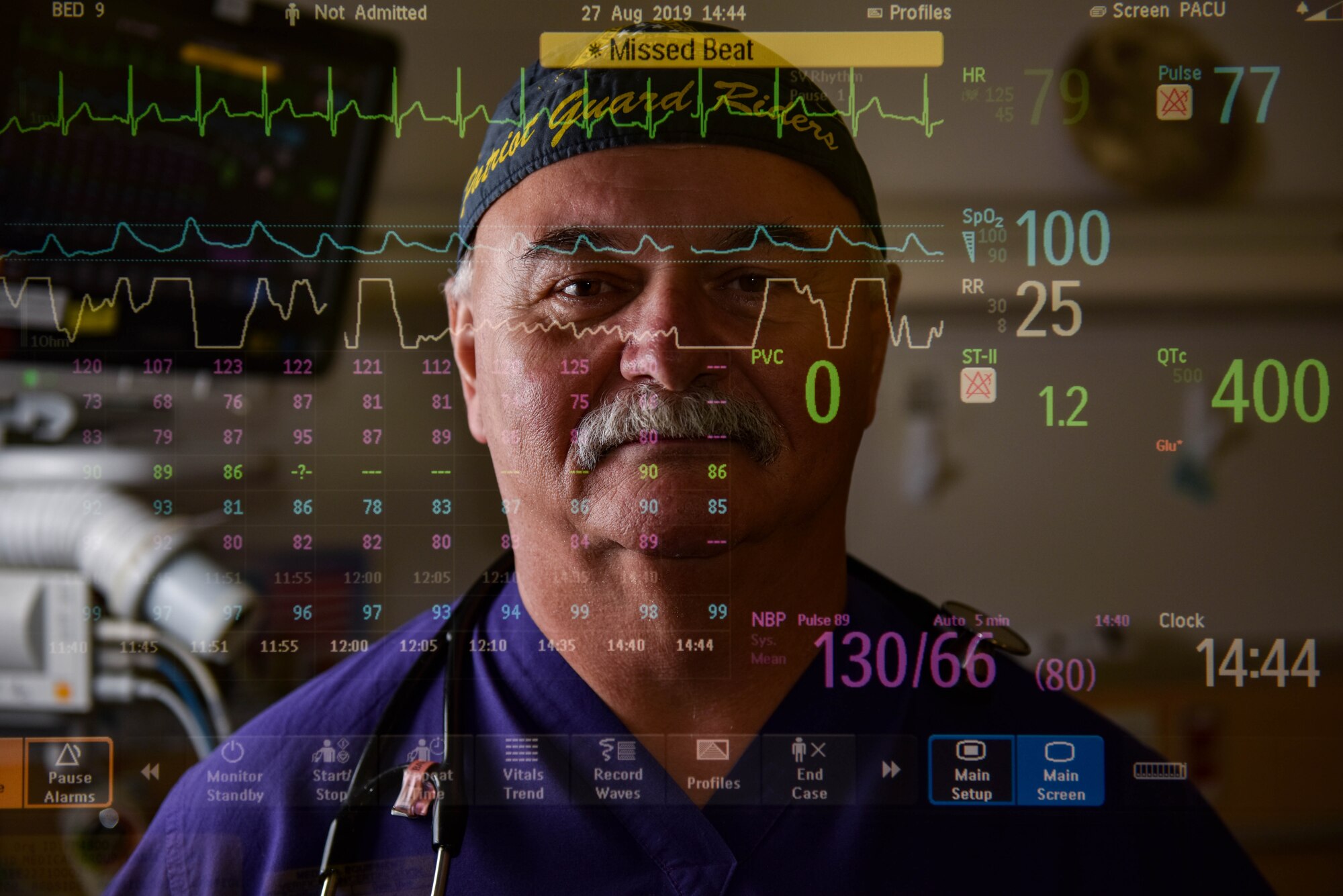Jeffrey Barbour, 633rd Medical Group same day surgery and post anesthesia unit, poses for a photo at Joint Base Langley-Eustis, Virginia, Aug. 16, 2019. Barbour became a first responder when he was 15-years-old and has been a nurse for over 40 years. (U.S. Air Force photo by Airman 1st Class Sarah Dowe)