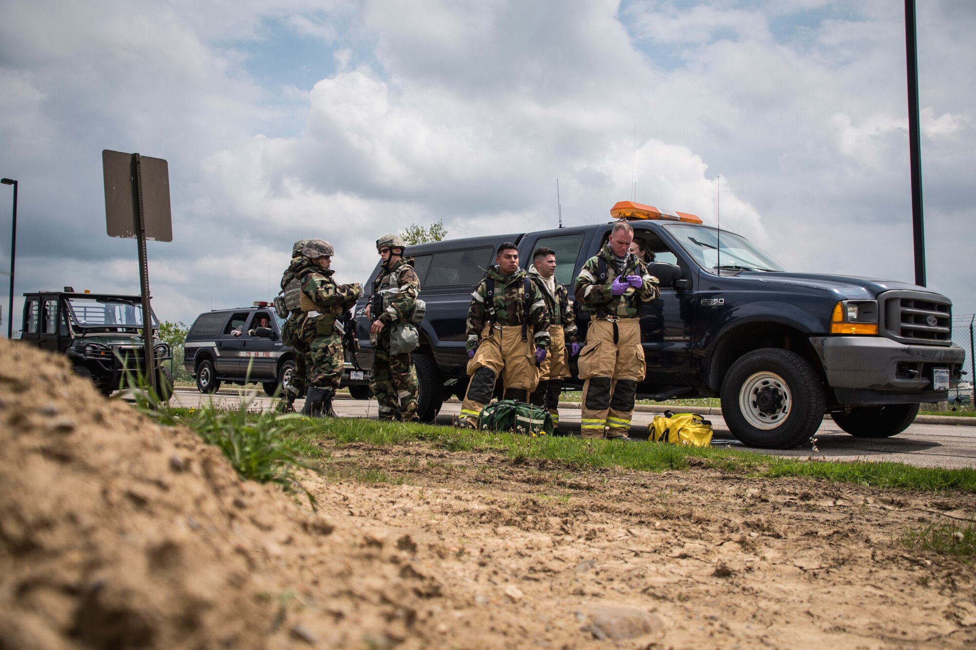 Services members from the 179th Airlift Wing conduct a search and recovery exercise May 18, 2019, at the 179th Airlift Wing, Mansfield, Ohio. Services members that conduct search and recovery are responsible for recovering equipment and human remains from crash sites. (U.S. Air National Guard photo by Airman 1st Class Alexis Wade)
