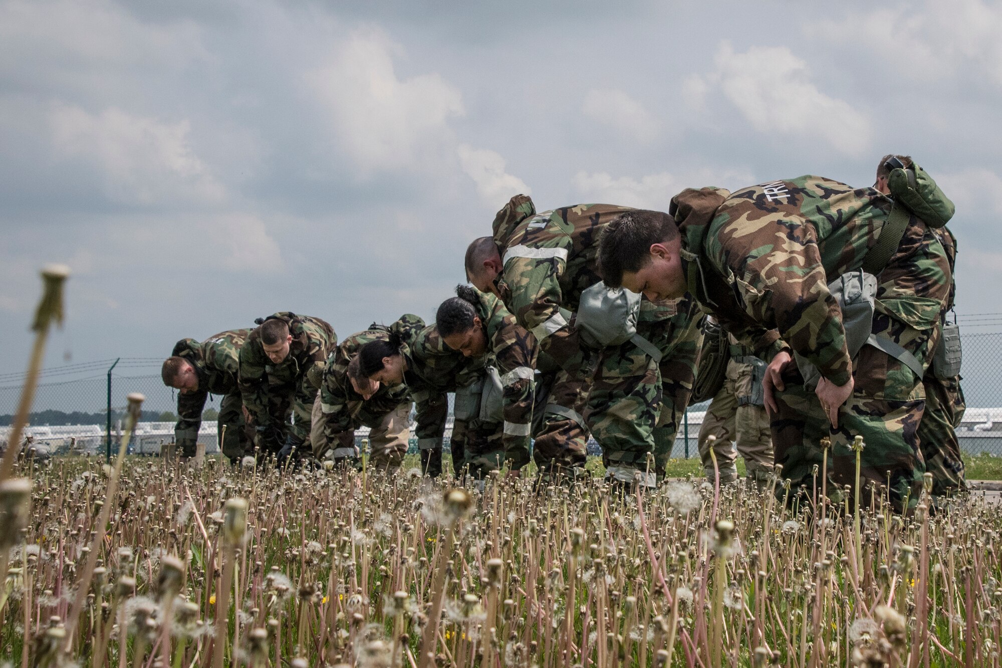 Services members from the 179th Airlift Wing conduct a search and recovery exercise May 18, 2019, at the 179th Airlift Wing, Mansfield, Ohio. Services members that conduct search and recovery are responsible for recovering equipment and human remains from crash sites. (U.S. Air National Guard photo by Airman 1st Class Alexis Wade)