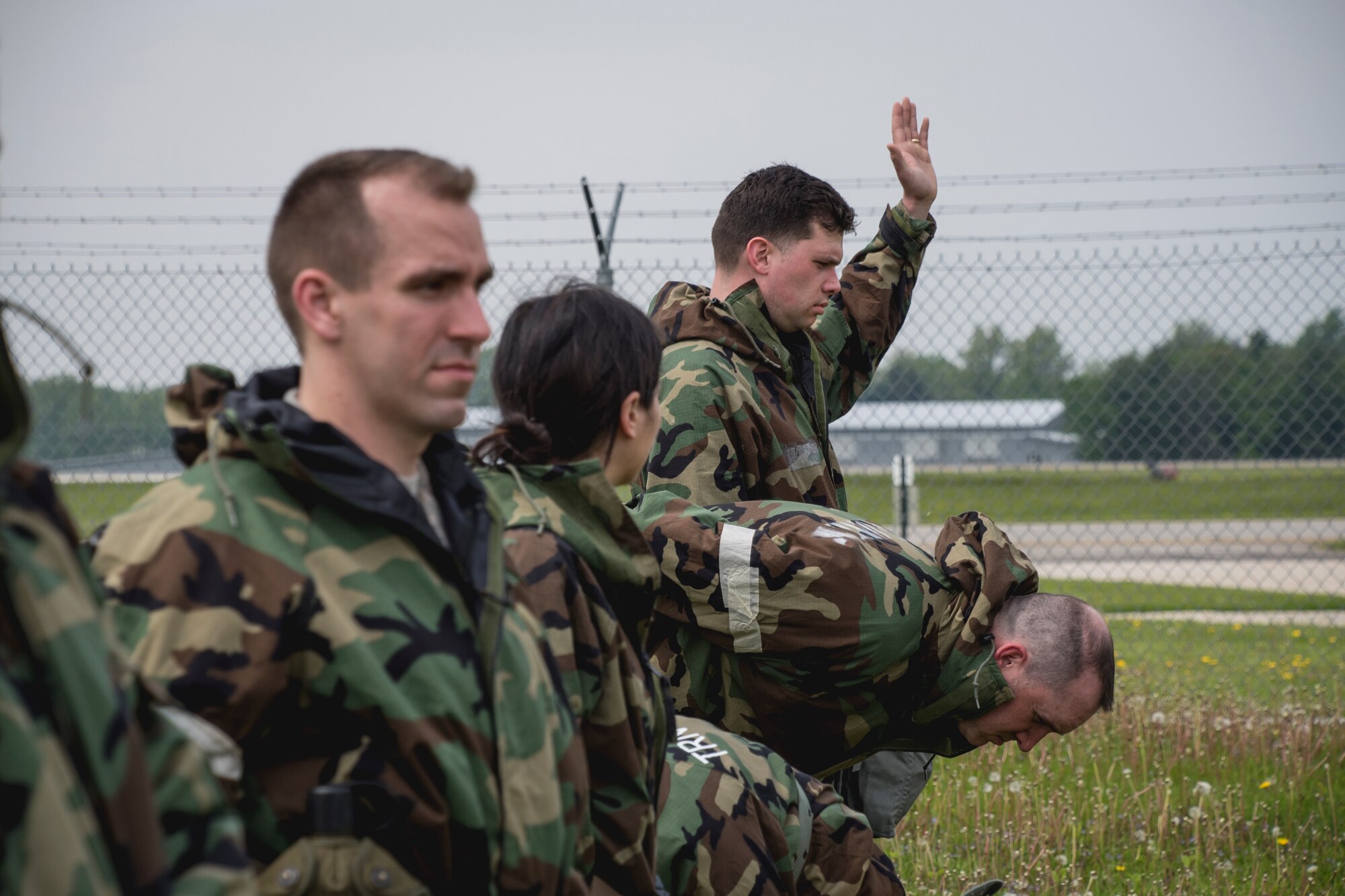 Services members from the 179th Airlift Wing conduct a search and recovery exercise May 18, 2019, at the 179th Airlift Wing, Mansfield, Ohio. Services members that conduct search and recovery are responsible for recovering equipment and human remains from crash sites. (U.S. Air National Guard photo by Airman 1st Class Alexis Wade)