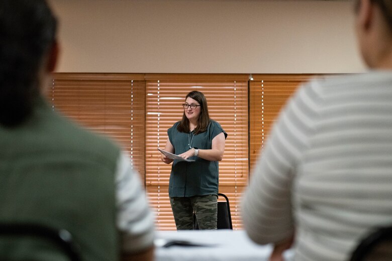 Spouse of the years conducts workshop with militry spouses.