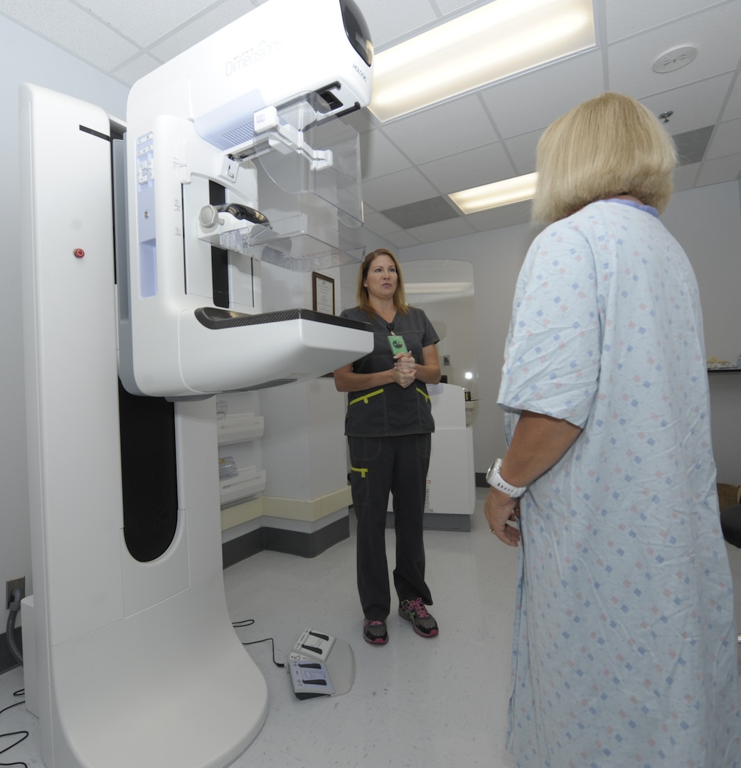 Jennifer Oubre, a certified mammogram technician at Naval Health Clinic Corpus Christi, validates a patient’s identity (name and date of birth) to prevent wrong-patient error prior to administering a mammogram.