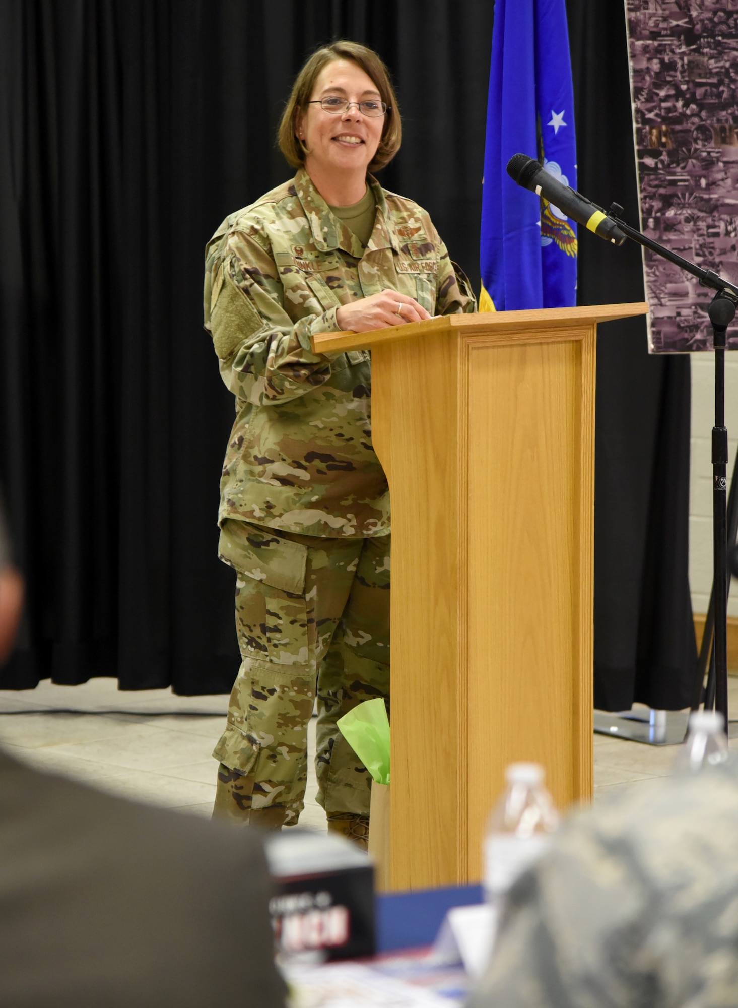 72nd Medical Group Commander Col. Jennifer Trinkle was the featured guest speaker at the Women's Equality Day Luncheon at the Tinker Chapel Aug. 26. The day commemorates the passage of the 19th Amendment to the Constitution, guaranteeing women's right to vote. (U.S. Air Force photo/Kelly White)