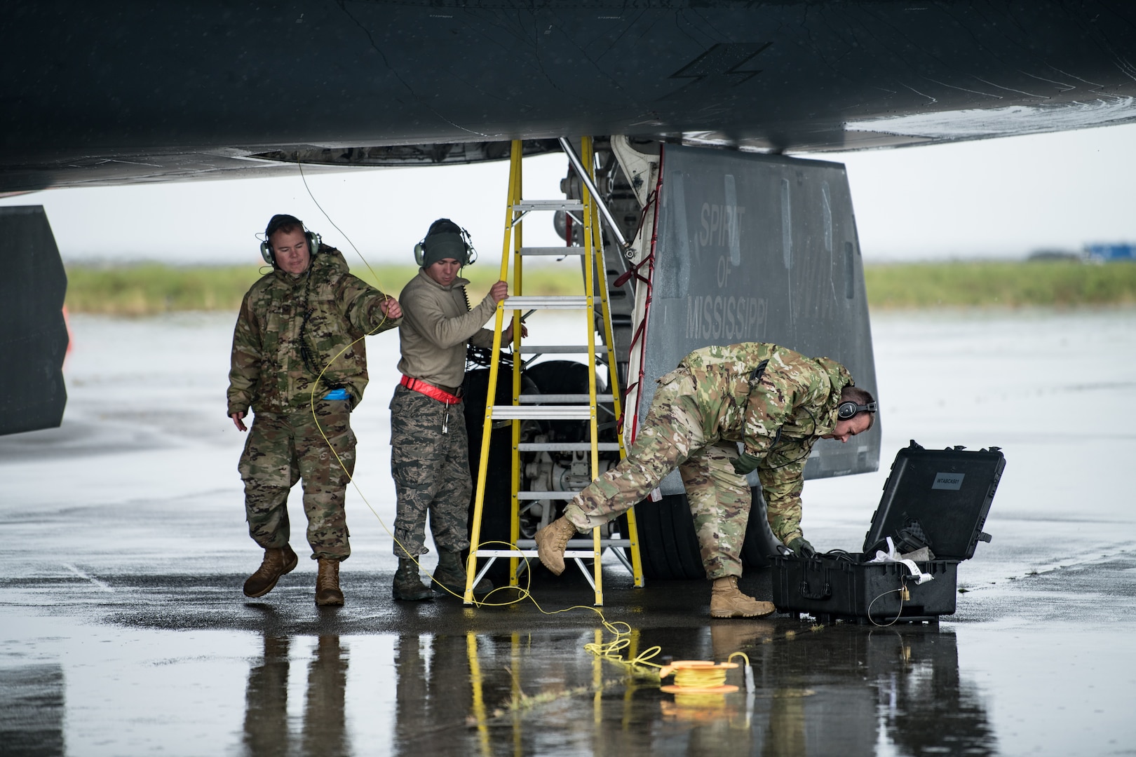 Airmen from the 509th Logistics Readiness Squadron fuel distribution operators from Whiteman Air Force Base, Missouri conduct a hot-pit refueling on a B-2 Spirit Bomber at Naval Air Station Keflavik, Iceland, August 28, 2019. Hot-pit refueling is a method of refueling an aircraft without shutting down the engines. This is the B-2s first time landing in Iceland. Forward locations like Iceland enhance the collective defense capabilities of both the U.S. and NATO allies.