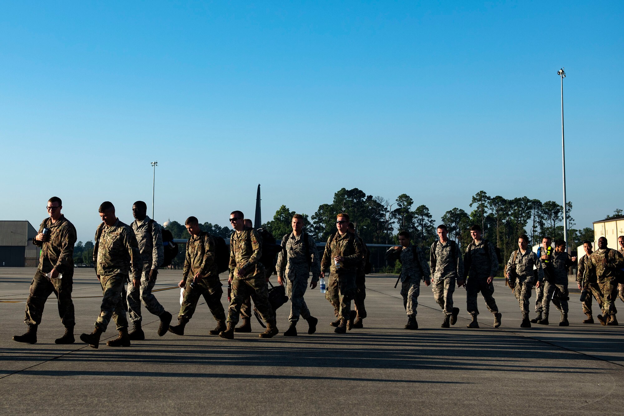 Airmen from the 74th Aircraft Maintenance Unit prepare to board an HC-130J Combat King II Aug. 30, 2019, at Moody Air Force Base (AFB), Ga. Airmen from the 23d Maintenance Group went to support the 23d Fighter Group assets that were relocated to Little Rock AFB, Ark., in anticipation of Hurricane Dorian. (U.S. Air Force photo by Senior Airman Erick Requadt)