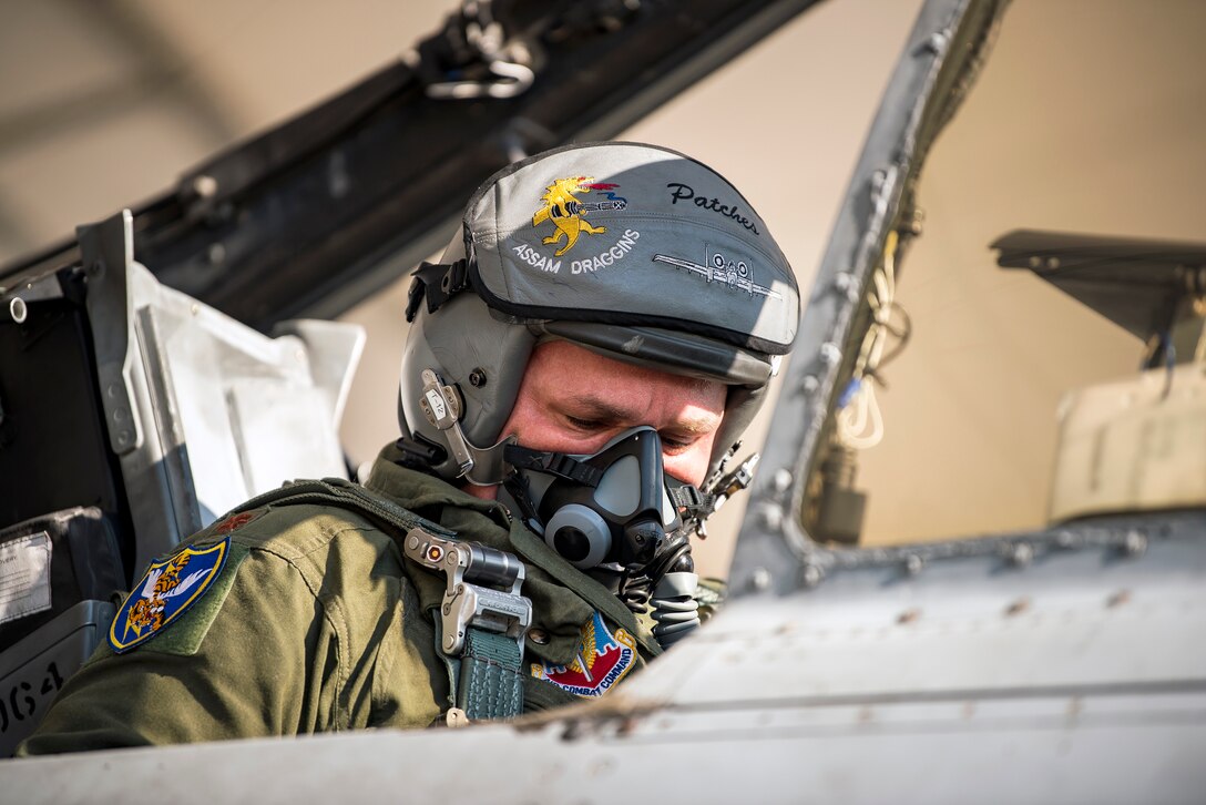 Maj. Brendhan Goss, 74th Fighter Squadron assistant director of operations, sits in the cockpit of an A-10C Thunderbolt II prior to takeoff for Little Rock Air Force Base, Ark., Aug. 30, 2019, at Moody AFB, Ga. Moody’s A-10s were relocated to Little Rock in anticipation of Hurricane Dorian. (U.S. Air Force photo by Airman 1st Class Eugene Oliver)