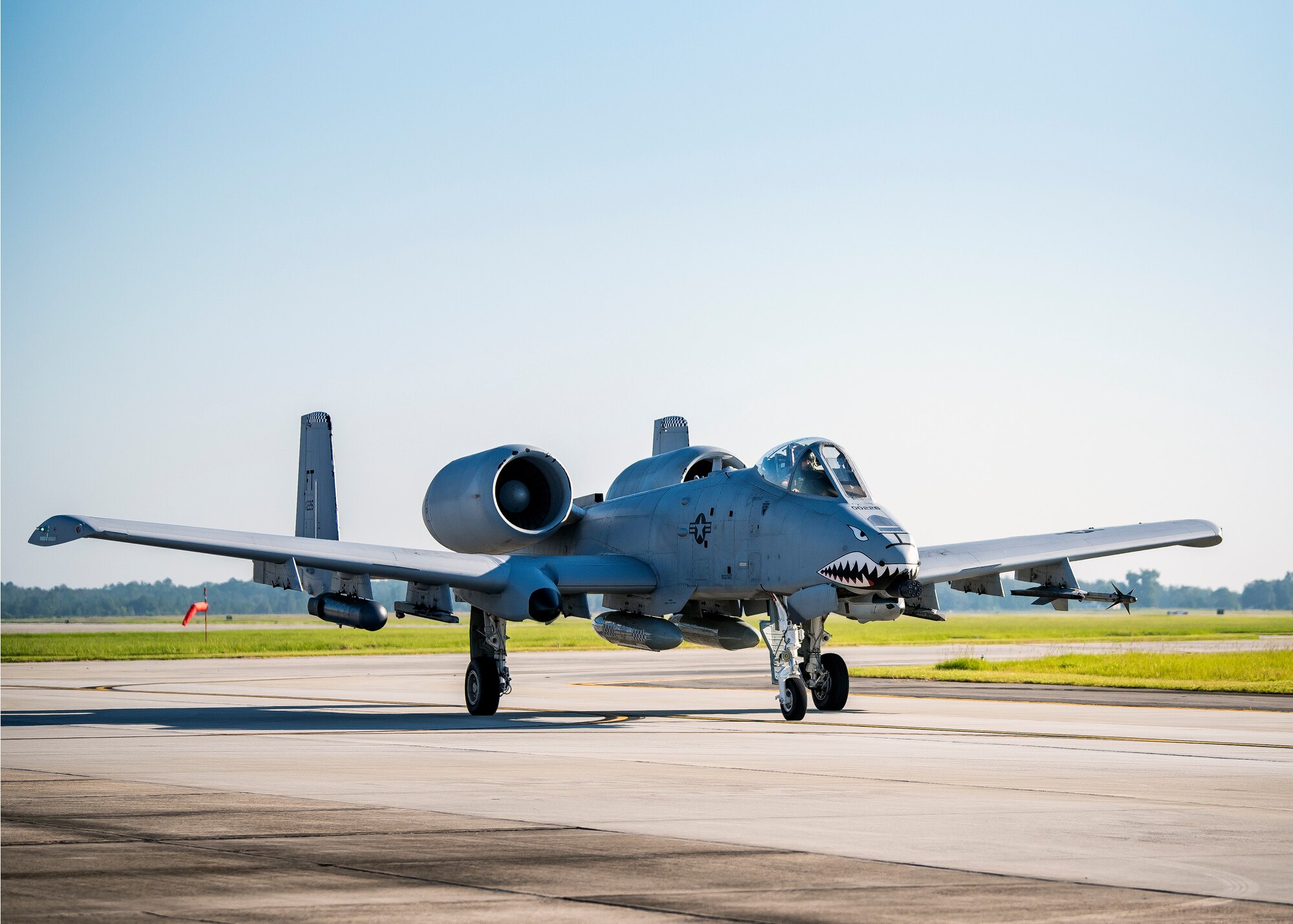 An A-10C Thunderbolt II, taxis to the runway prior to departure for Little Rock Air Force Base, Ark., Aug. 30, 2019, at Moody AFB, Ga. Moody’s A-10s were relocated to Little Rock in anticipation of Hurricane Dorian. (U.S. Air Force photo by Airman 1st Class Eugene Oliver)
