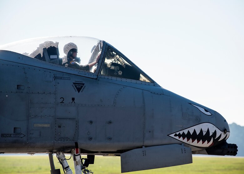 A pilot from the 74th Fighter Squadron taxis an A-10C Thunderbolt II  to the runway, prior to departure for Little Rock Air Force Base, Ark., Aug. 30, 2019, at Moody AFB, Ga. Moody’s A-10s were relocated to Little Rock. in anticipation of Hurricane Dorian. (U.S. Air Force photo by Airman 1st Class Eugene Oliver)