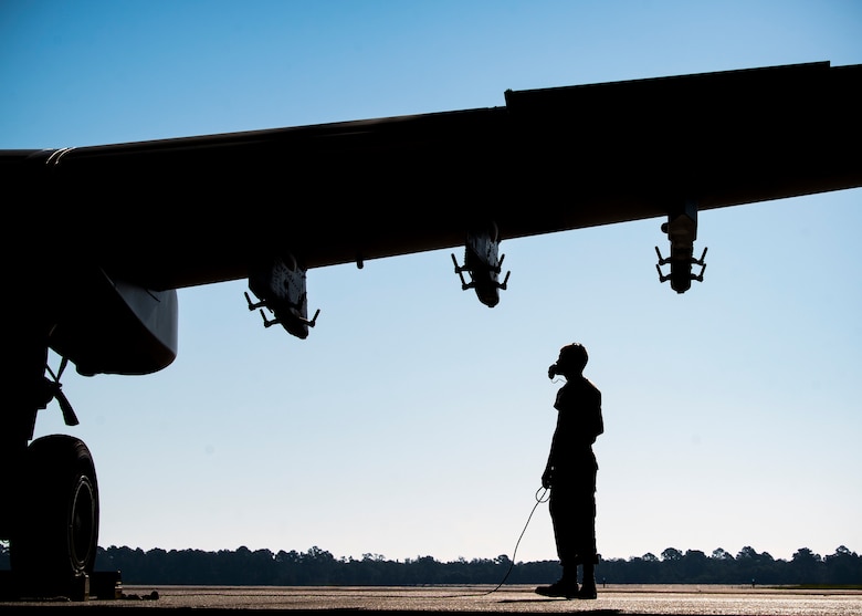 Airman 1st Class Colin Glennen, 74th Aircraft Maintenance unit crew chief, inspects the wing of an A-10C Thunderbolt II, Aug. 30, 2019, at Moody Air Force Base, Ga. Moody’s A-10s were relocated to Little Rock AFB, Ark. in anticipation of Hurricane Dorian. (U.S. Air Force photo by Airman 1st Class Eugene Oliver)