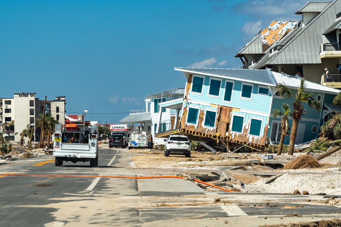 Houses damaged in a hurricane.