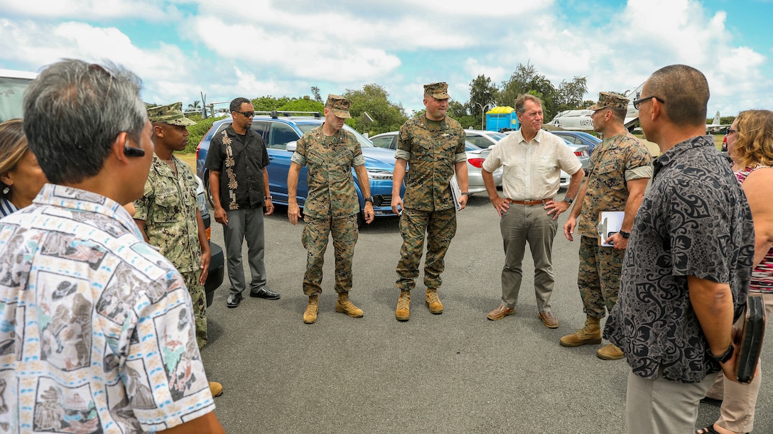 U.S. Congressman Ed Case (Hawaii – District 1), House Appropriations, Subcommittee on Military Construction, speaks with base representatives during his tour of Marine Corps Base Hawaii (MCBH), Aug. 26 2019. U.S. Congressman Ed Case and his staff visited MCBH to execute a site visit and observation of military construction investments aboard the installation needed to support the Indo-Pacific strategy. (U.S. Marine Corps photo by Cpl. Zachary Orr)