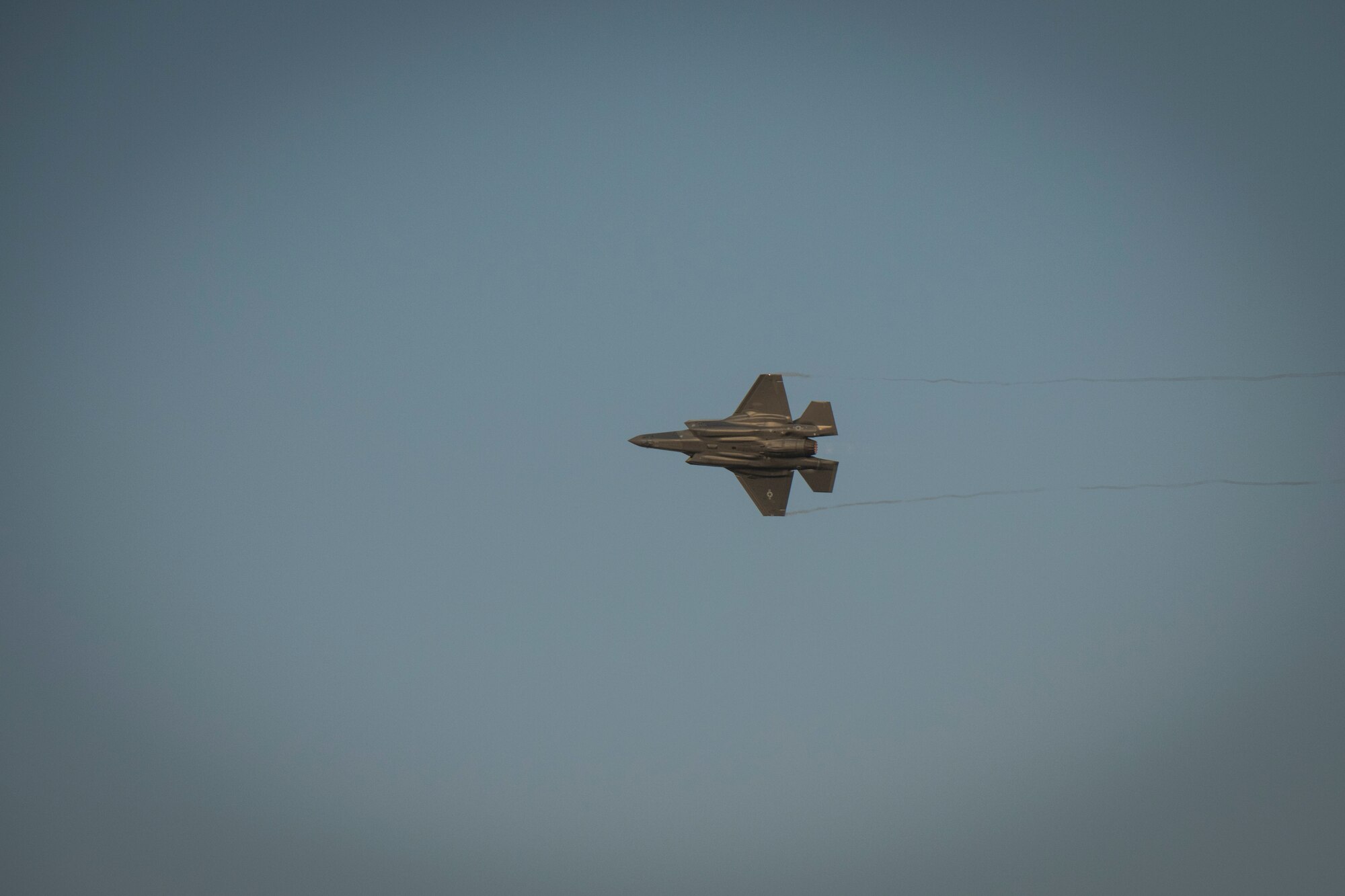 A U.S. Air Force F-35A Lightning II assigned to the 380th Air Expeditionary Wing performs an aerial demonstration at the Dubai Airshow, Nov. 19, 2019.