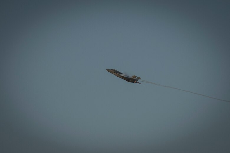 A U.S. Air Force F-35A Lightning II assigned to the 380th Air Expeditionary Wing performs an aerial demonstration at the Dubai Airshow, Nov. 19, 2019.