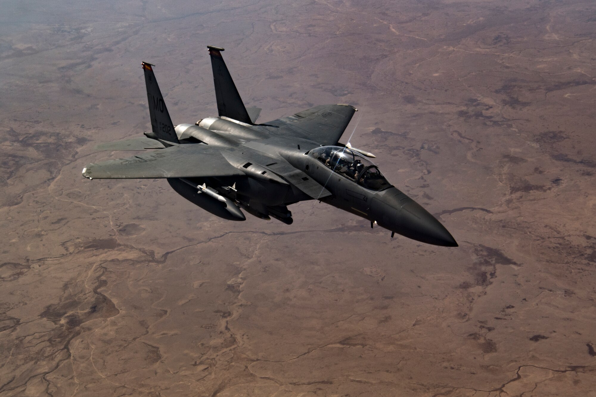 A U.S. Air Force F-15 Strike Eagle flies over northern Iraq, Nov. 20, 2019.