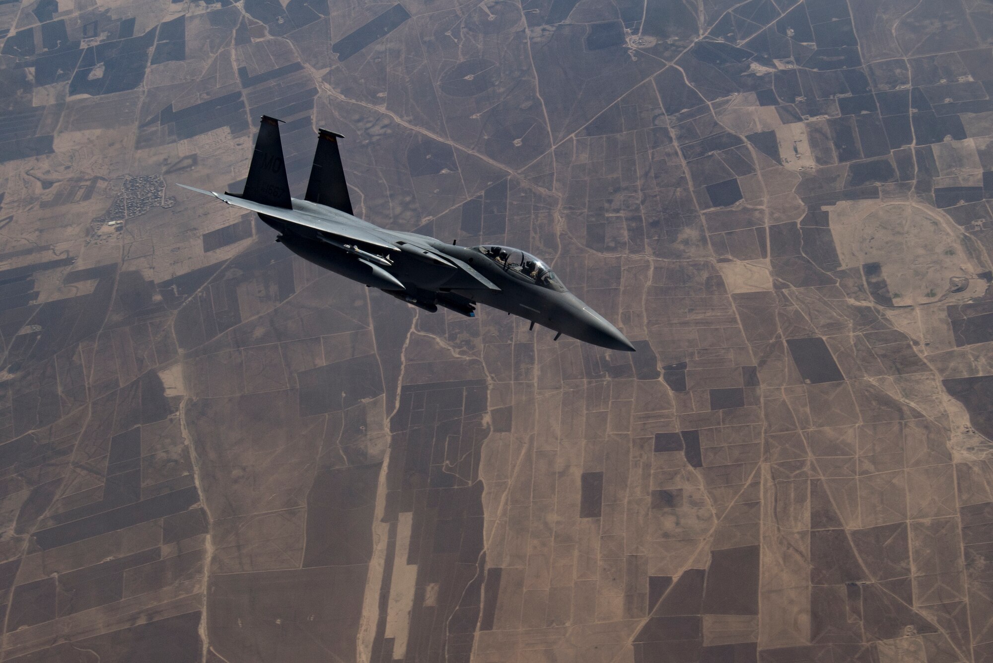 A U.S. Air Force F-15 Strike Eagle flies over northern Iraq, Nov. 20, 2019.