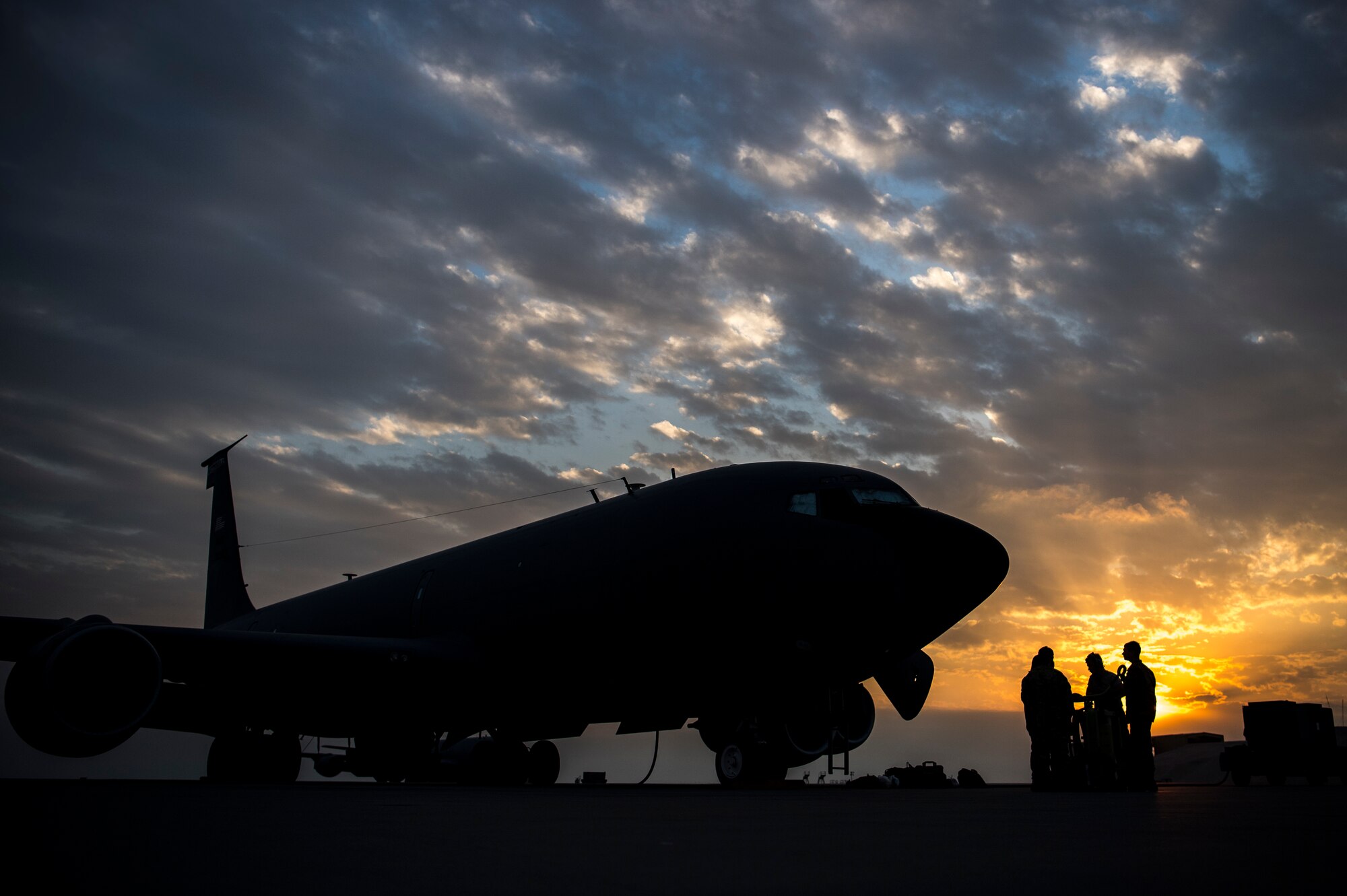 U.S. Air Force KC-135 aircrew with the 28th Expeditionary Air Refueling Squadron perform preflight briefings, Nov. 24, 2019, at Al Udeid Air Base.