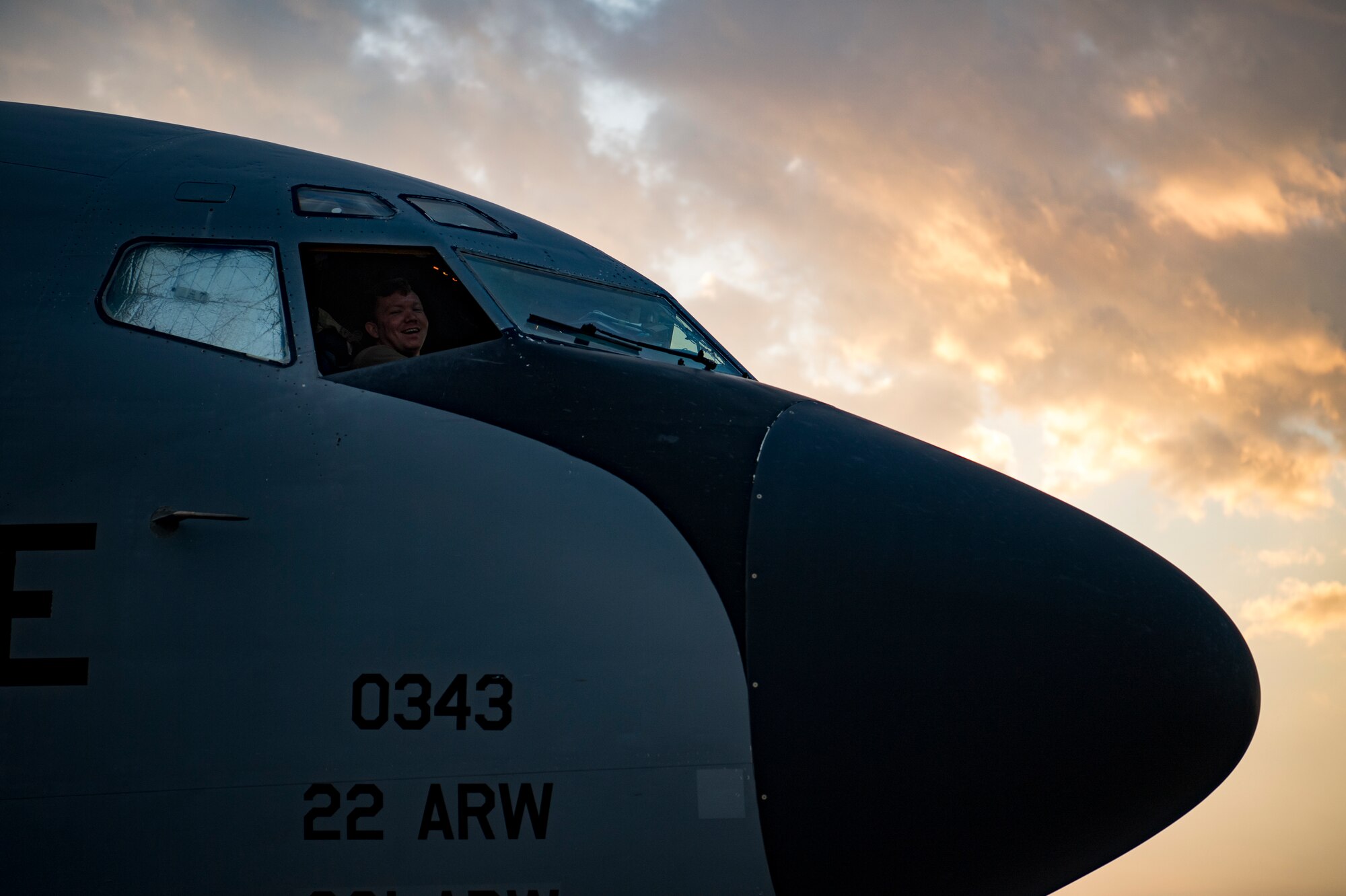 An U.S. Air Force KC-135 pilot with the 28th Expeditionary Air Refueling Squadron performs preflight proceedures, Nov. 24, 2019, at Al Udeid Air Base.