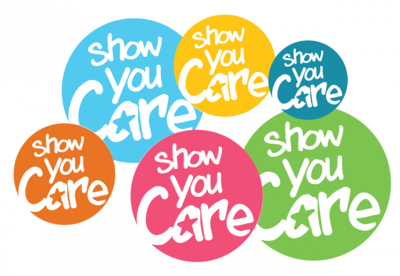 6 colored circles that shay show you care in white text