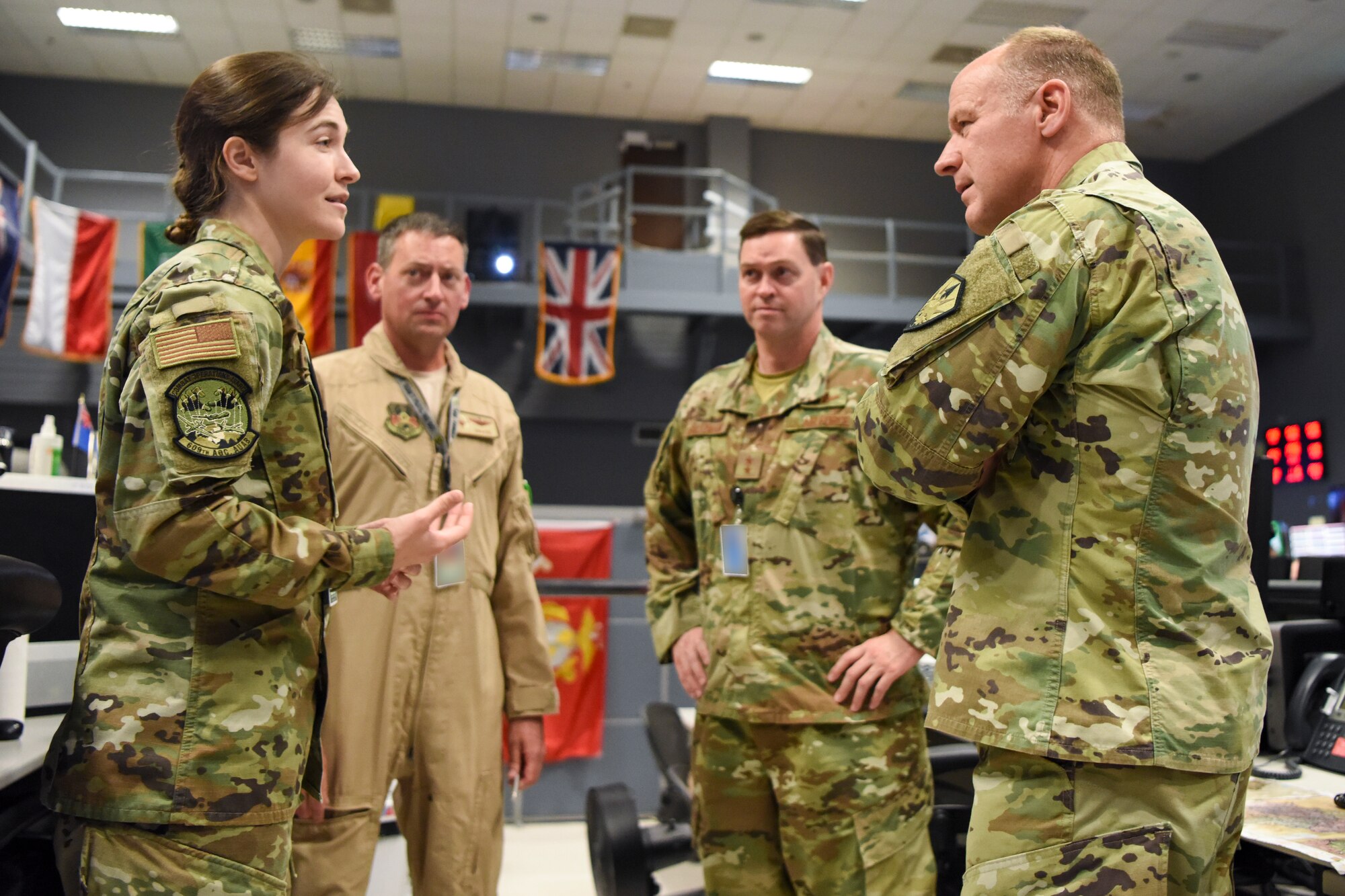 U.S. Army Gen. Stephen Lyons, U.S. Transportation Command commander, visited the Combined Air Operations Center to discuss U.S. Air Forces Central Command operations with U.S. Air Force Maj. Gen. B. Chance Saltzman, Deputy Combined Forces Air Component Commander, and other AFCENT leaders at Al Udeid Air Base, Qatar, Nov. 16, 2019.