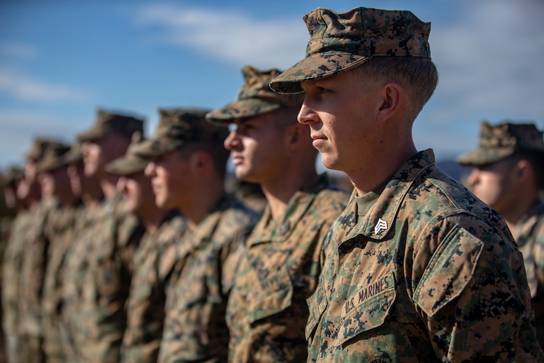 U.S. Marines with 1st Battalion, 25th Marine Regiment, currently assigned to 4th Marine Regiment, 3rd Marine Division, under the Unit Deployment Program, and Soldiers with 8th Infantry Regiment, Japan Ground Self-Defense Force, participate in an opening ceremony during Forest Light Middle Army in Aibano Training Area, Shiga, Japan, Dec. 1, 2019. Forest Light Middle Army is an annual training exercise that is designed to enhance the collective defense capabilities of the United States and Japan Alliance by allowing infantry units to maintain their lethality and proficiency in infantry and combined arms tactics.