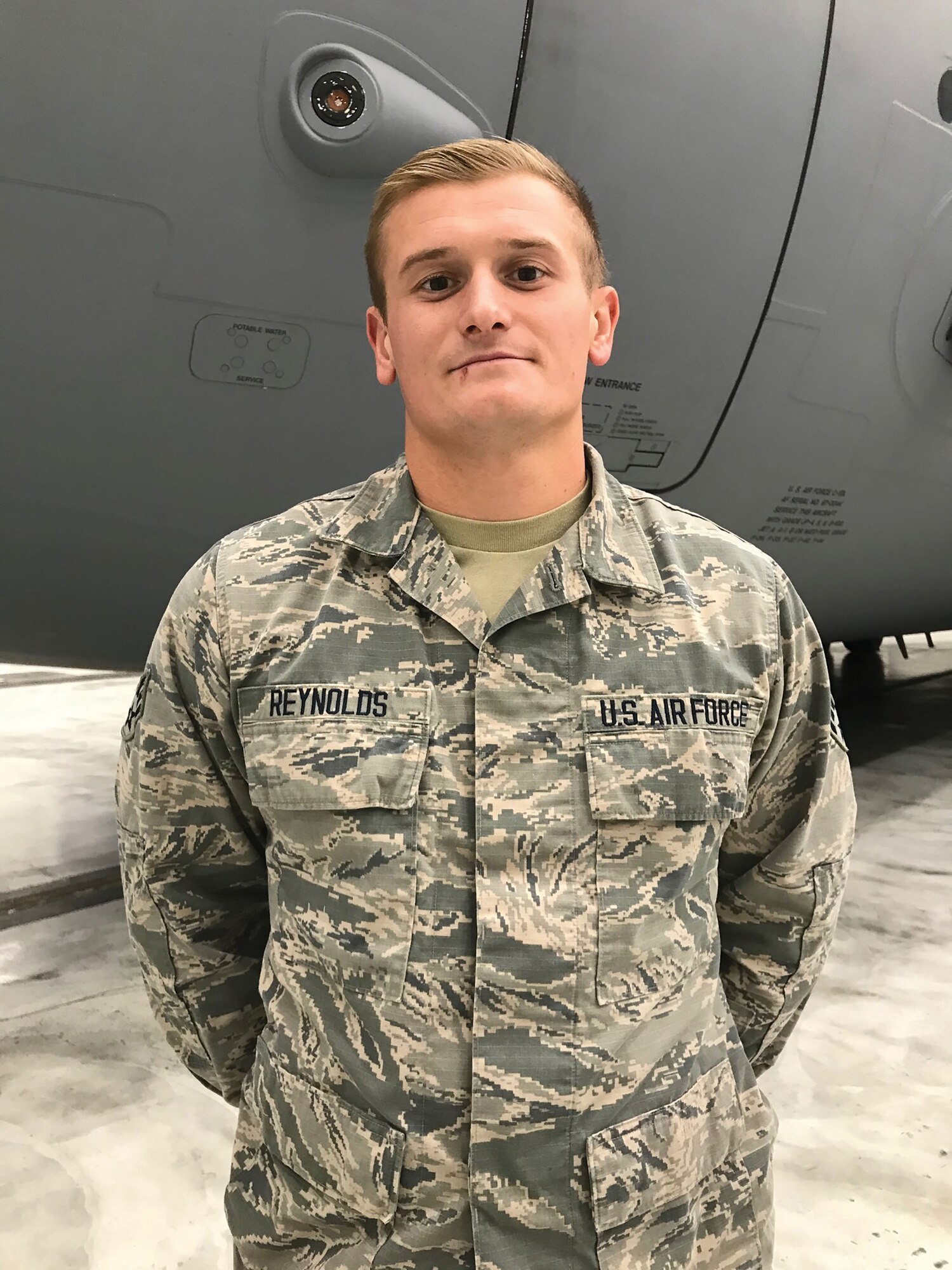 Senior Airman Blake Reynolds, 445th Aircraft Maintenance Squadron crew chief, is the 445th Airlift Wing December Spotlight Performer.