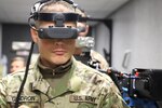 Sgt. Roger Gendron of the 272nd Chemical Company, Massachusetts Army National Guard, tests the Virtual Convoy Operations Trainer during the senior gunner course at Joint Base Cape Cod, Mass., Nov. 18, 2019.