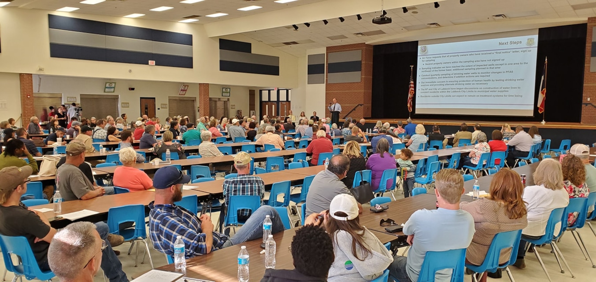 Representatives with the Air Force Base Realignment and Closure program host a public meeting in Lubbock, Texas, June 6, 2019. The meeting was to update the local community on the PFAS remediation efforts at former Reese Air Force Base. (U.S. Air Force photo by Malcolm McClendon)