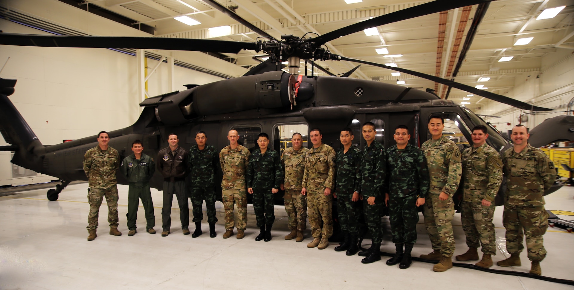 Members of the Royal Thai Army and Washington National Guard during the Military Operations Other than War exchange Nov. 21, 2019, at the Army Aviation Support Facility, Joint Base Lewis-McChord, Wash.