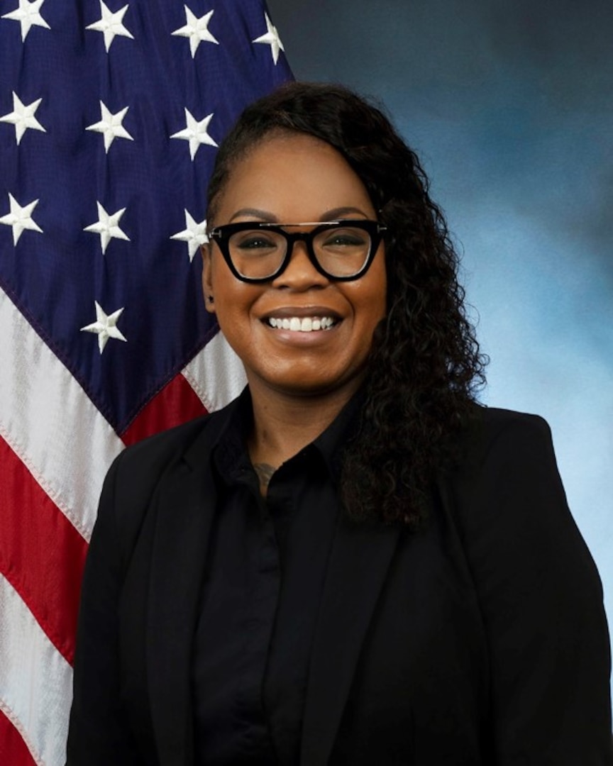 official photo with blue background and American flag