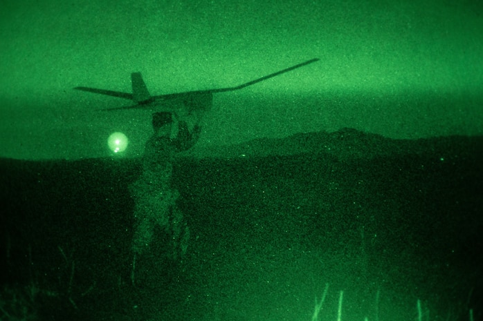 U.S. Marine Cpl. Michael Misbach, an intelligence specialist with 2nd Battalion, 5th Marine Regiment, 1st Marine Division, launches an RQ-20 Puma unmanned aircraft system during Operation Buck Rogers on Marine Corps Base Camp Pendleton, California, Dec. 3, 2019. Operation Buck Rogers is used to count the mule deer population on Camp Pendleton and the use of Pumas is a cheaper and more effective alternative to complete the task. The survey of Camp Pendleton’s deer population is done once a year. Misbach is a native of East Haven, Connecticut.