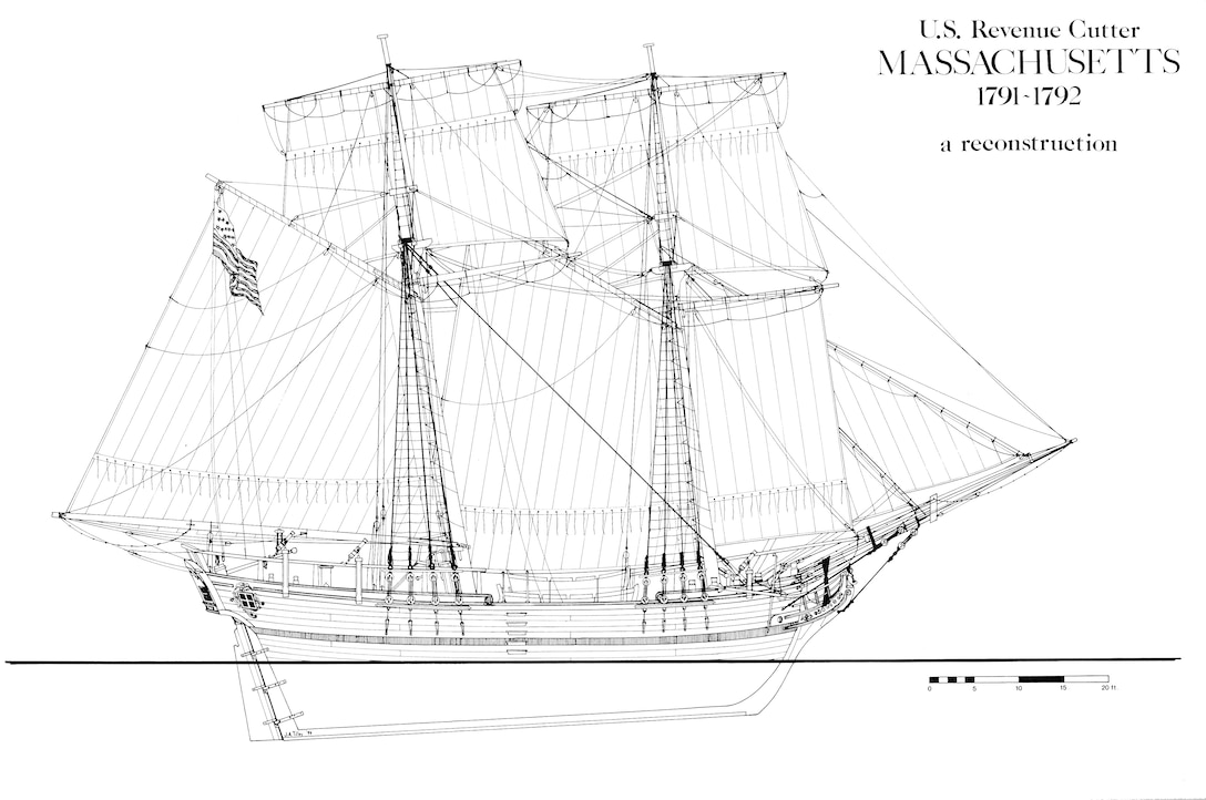Line drawing of the Revenue Cutter Massachusetts