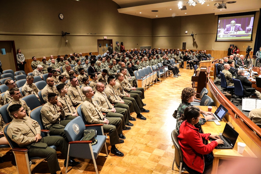 Service members from each branch of the military attend the 2019 Military Appreciation Day ceremony at New Orleans City Hall, Dec. 15, 2019. Military Appreciation Day with the New Orleans City Council is celebrated annually to honor service members from each military branch for their hard work, and to strengthen the relationship between military service, state and federal agencies in Louisiana. (U.S. Marine Corps photo by Sgt. Melissa Martens)