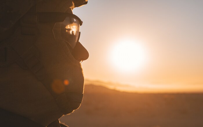 U.S. Marine Corps Sgt. Ryan Ruggiero, Regimental Jump Team, 7th Marine Regiment, 1st Marine Division, drives toward a command post during Marine Air Ground Task Force Warfighting Exercise at Marine Corps Air Ground Combat Center, Twentynine Palms, Calif., Nov. 7, 2019. MWX 1-20 was a force on force exercise designed to challenge the Marine Air Ground Task Force, other U. S. forces,and allied nations’ militaries against a peer adversary in a free-play environment in order to assist the forces with meeting current and future real-world operational demands.