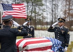 Members of the New York Military Forces Honor Guard provide military honors for the funeral service of former Army paratrooper Pvt. Needham Mayes at Calverton National Cemetery, N.Y. Dec. 2, 2019.