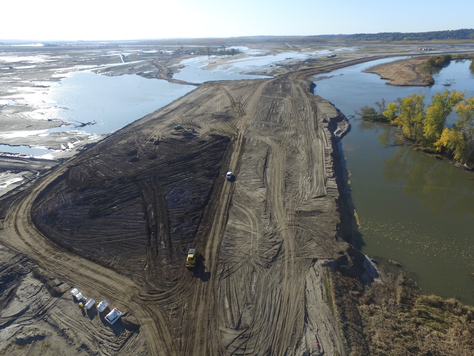 Aerial view of northern breach closure (looking north) on L550, Aug. 24, 2019