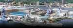 YOKOSUKA, Japan (May 4, 2017) – From front to back, USS Benfold (DDG 65) docked in availability and USS Chancellorsville (CG 62) dry-docked at Ship Repair Facility and Japan Regional Maintenance Center. (U.S. Navy Photo by John Page, SRF-JRMC Corporate Communications/Released)