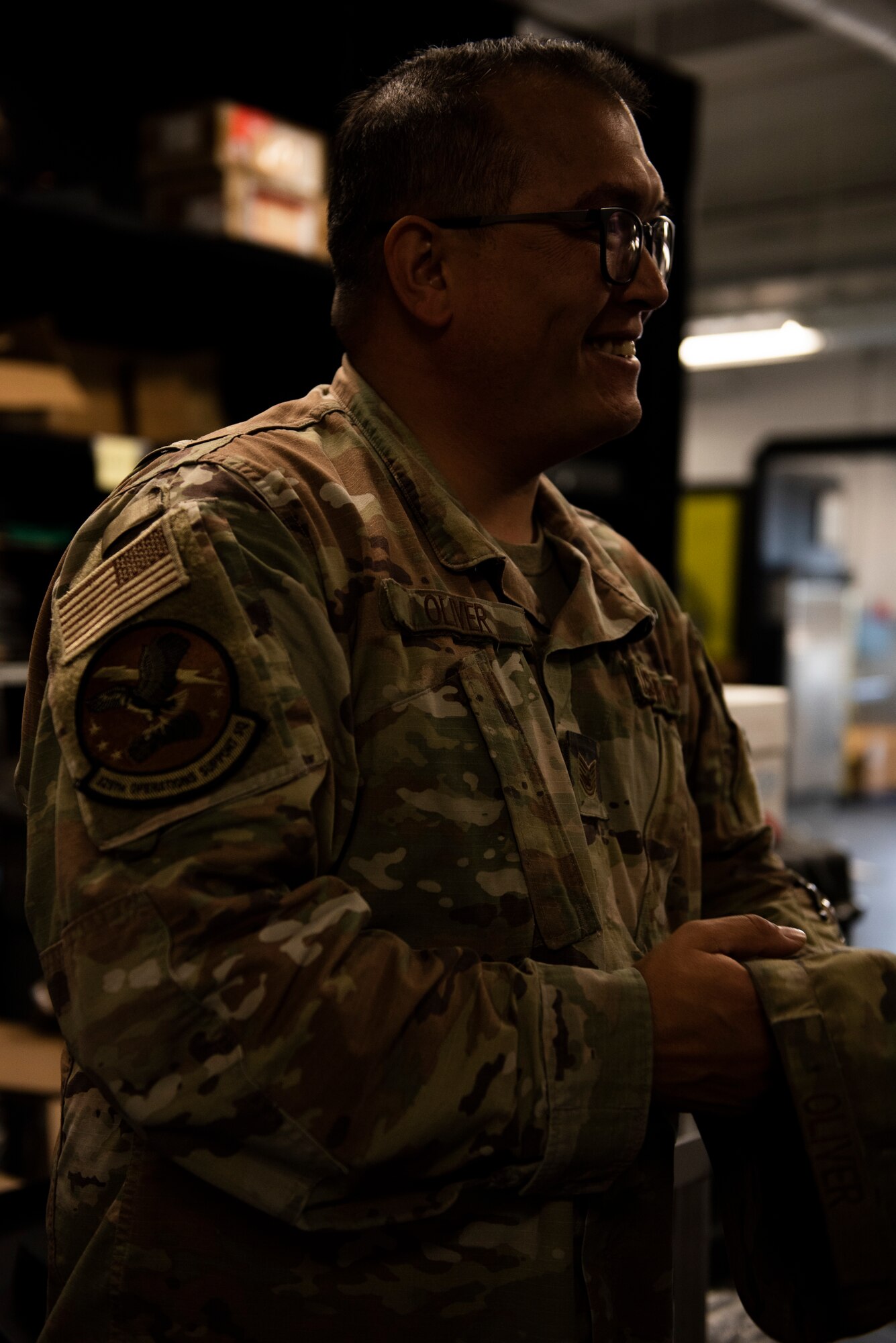 U.S. Air Force Tech. Sgt. Richard Oliver, 325th Operations Support Squadron Radar, Airfield, and Weather System noncommissioned in charge participates in a briefing at Tyndall Air Force Base, Florida, Nov. 26, 2019. Oliver and his team of Airmen maintain air traffic and control systems for Tyndall including all means of communication from air traffic controllers to aircraft operators via radio, as well as interagency communication via telephones. (U.S. Air Force photo by Staff Sgt. Magen M. Reeves)