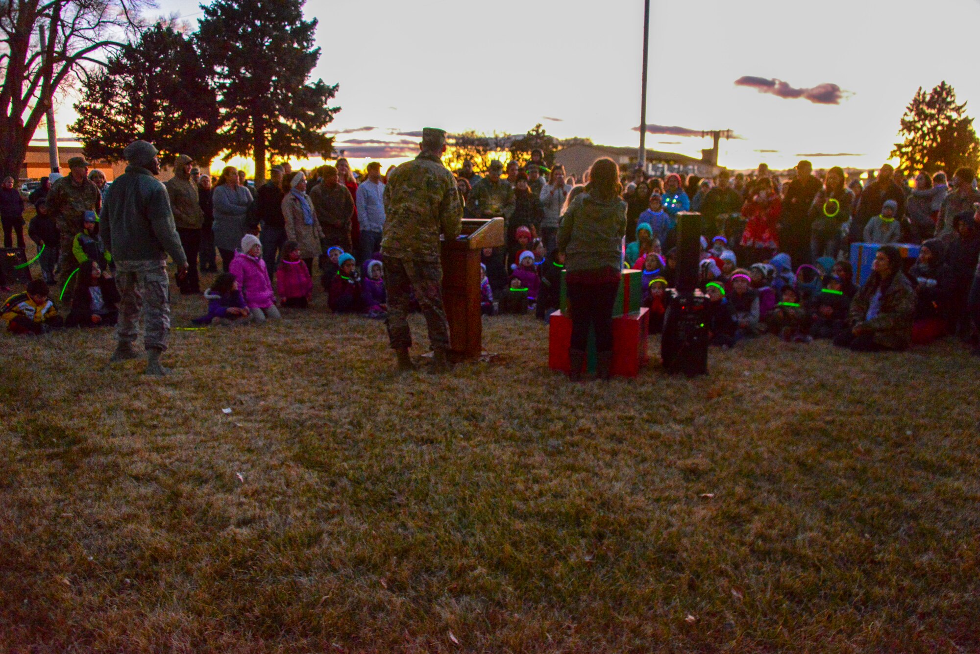 Photo of Christmas tree lighting event at Kirtland Air Force Base