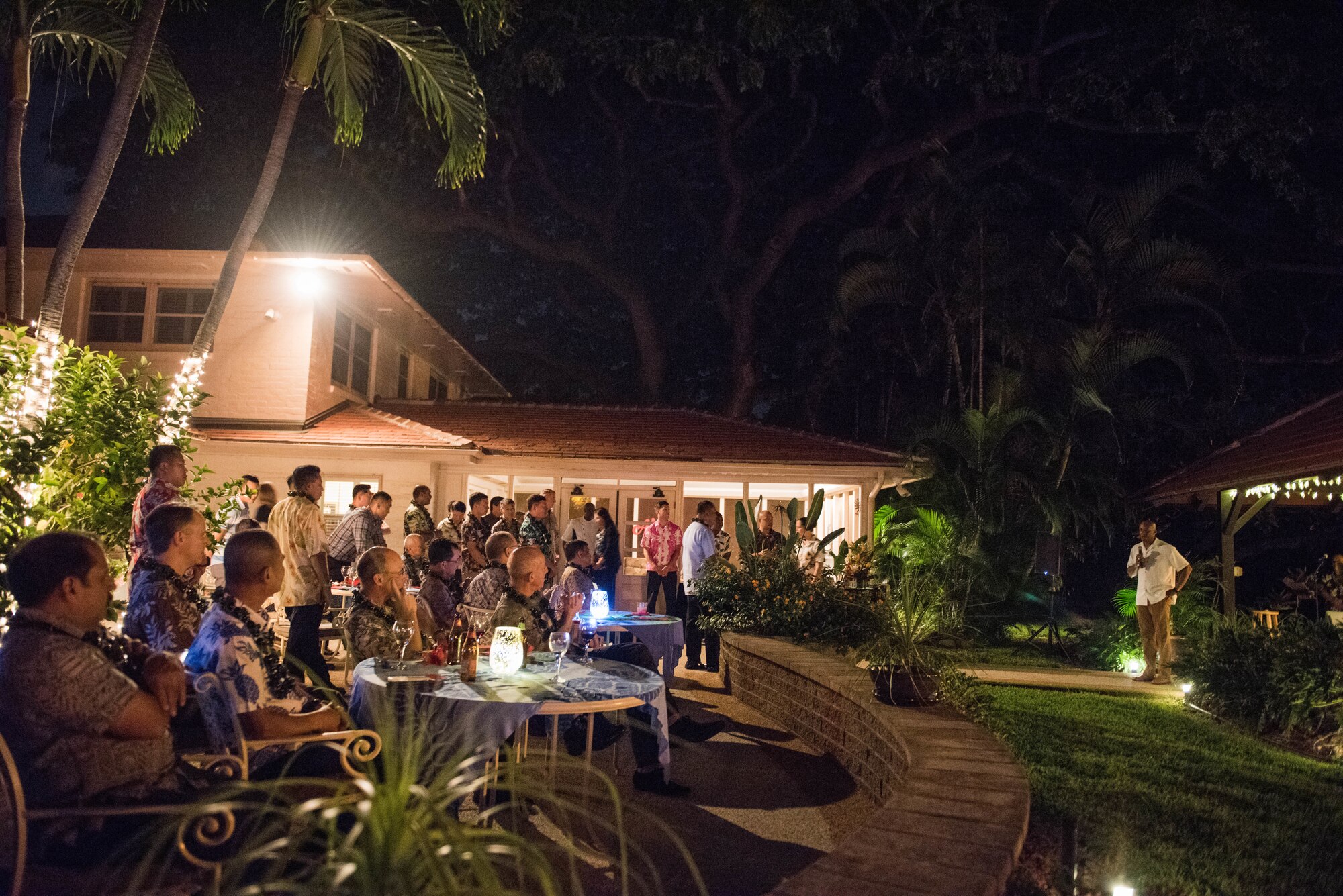 Gen. CQ Brown, Jr., Pacific Air Forces commander, address air chiefs from across the Indo-Pacific at his home on Joint Base Pearl Harbor-Hickam, Hawaii, Dec. 3, 2019 during a meet and greet for the 2019 Pacific Air Chiefs Symposium.